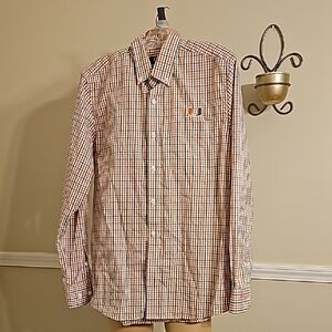 Cutter & Buck Men's Orange and White Plaid Shirt